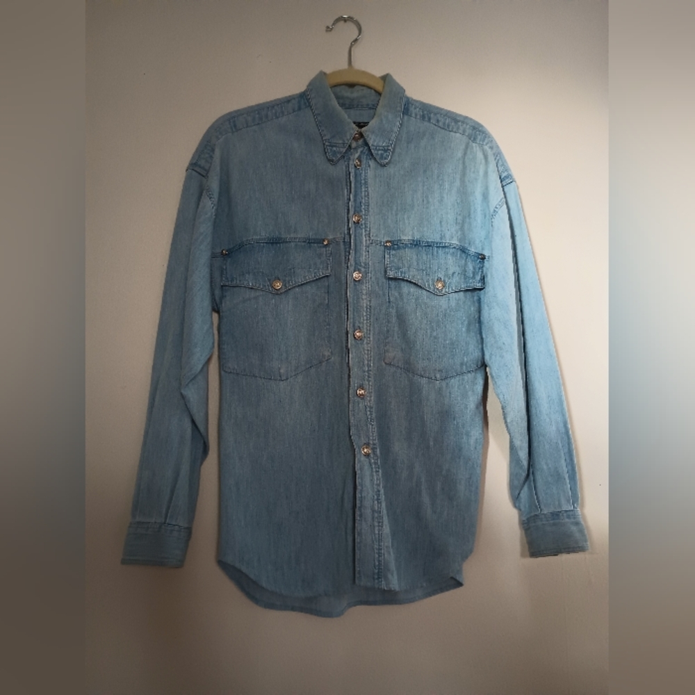 💙 Vintage '90s Versace Denim Western Button-Down Shirt - Picture 10 of 15